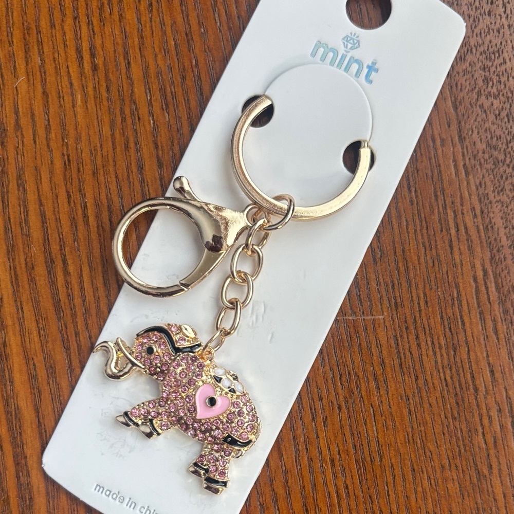 Mint Glittering Pink Crystal Rhinestone Lucky Elephant Keychain/Bag Charm
